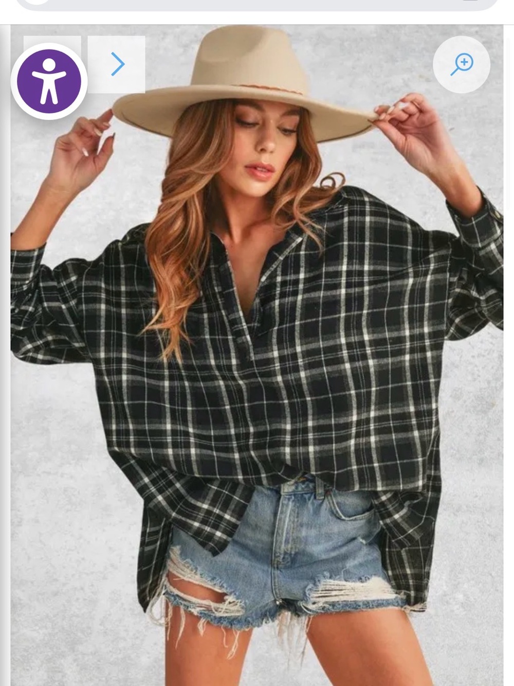 AEMI + CO SIDE SLIT HIGH-LOW PLAID LONG SLEEVE POLO SHIRT